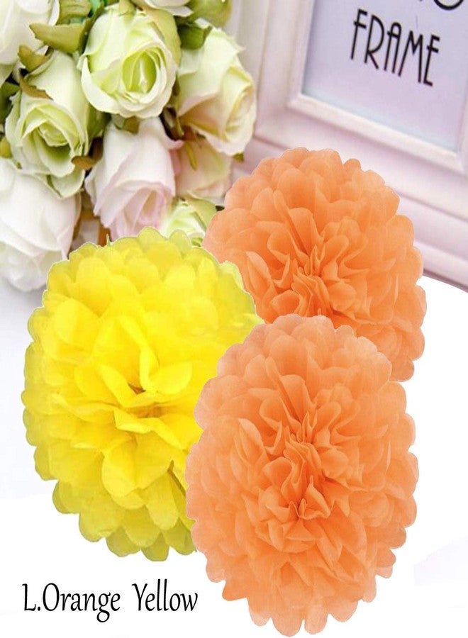 AMFIN 18 Pcs. 10" Tissue Paper Pom Pom Flower Balls for Birthday Wedding Party Anniversary Welcome Baby Shower Decorations - Light Orange & Yellow - Image 5